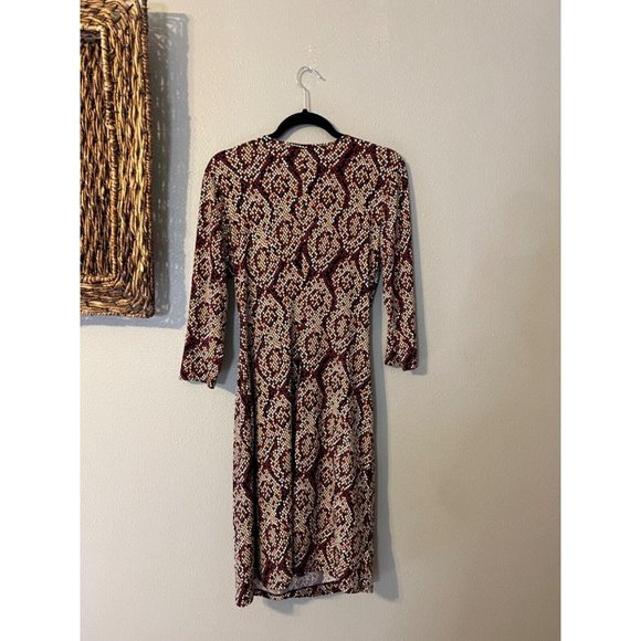 Laundry Design Faux Wrap Dress Stretch Career Church Washble Burgundy Orange Tan - Picture 11 of 13